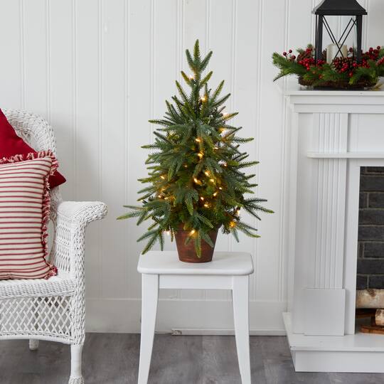 2.5ft. Pre-Lit Christmas Tree with Planter, Clear Lights